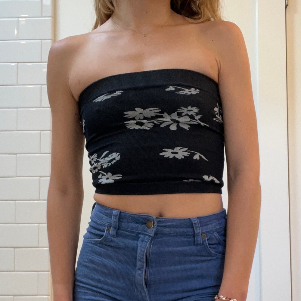 Black floral tube top